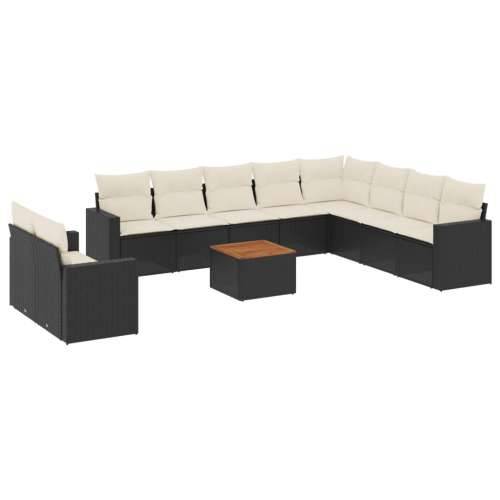 Vrtna garnitura - 11-dijelni set vrtnih sofa od poliratana s jastucima crni - Crna i krem 1 Cijena