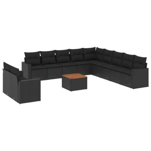 Vrtna garnitura - 12-dijelni set vrtnih sofa od poliratana s jastucima crni - Crna 1 Cijena