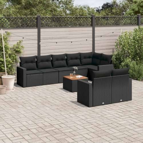 Vrtna garnitura - 9-dijelni set vrtnih sofa s jastucima crni od poliratana - Crna kutna + 3x srednja + stol 1 Cijena
