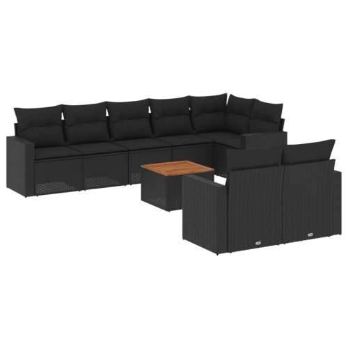 Vrtna garnitura - 9-dijelni set vrtnih sofa s jastucima crni od poliratana - Crna kutna + 3x srednja + stol 1 Cijena