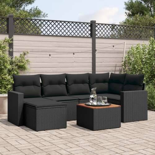 Vrtna garnitura - 7-dijelni set vrtnih sofa od poliratana s jastucima crni - Crna 1 Cijena