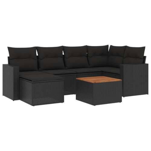 Vrtna garnitura - 7-dijelni set vrtnih sofa od poliratana s jastucima crni - Crna 1 Cijena