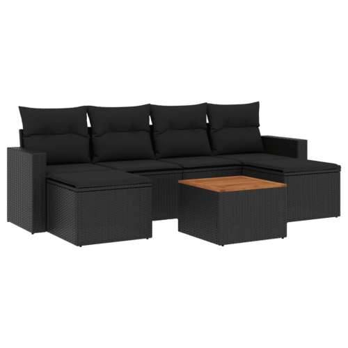 Vrtna garnitura - 7-dijelni set vrtnih sofa od poliratana s jastucima crni - Crna 1 Cijena