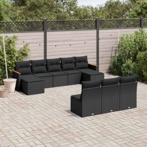 Vrtna garnitura - 10-dijelni set vrtnih sofa s jastucima crni od poliratana - Crna Bez stola 1 Cijena