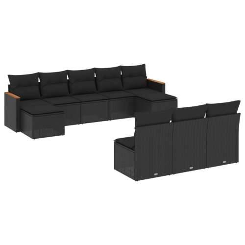 Vrtna garnitura - 10-dijelni set vrtnih sofa s jastucima crni od poliratana - Crna Bez stola 1 Cijena
