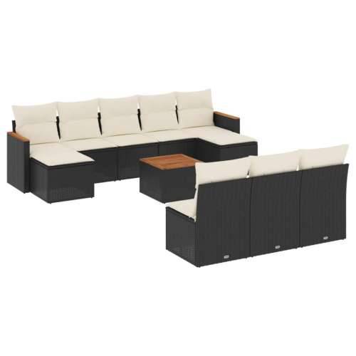 Vrtna garnitura - 11-dijelni set vrtnih sofa od poliratana s jastucima crni - Crna i krem Sa stolom 1 Cijena