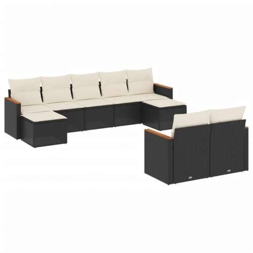 Vrtna garnitura - 3-dijelni set vrtnih sofa s jastucima crni od poliratana Crna i krem Bez stola 1 Cijena
