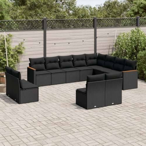 Vrtna garnitura - 12-dijelni set vrtnih sofa od poliratana s jastucima crni - Crna Bez stola 1 Cijena