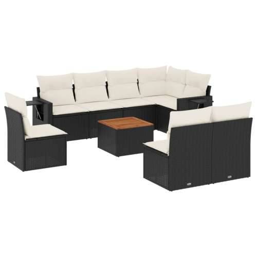 Vrtna garnitura - 9-dijelni set vrtnih sofa s jastucima crni od poliratana - Crna i krem 1 Cijena