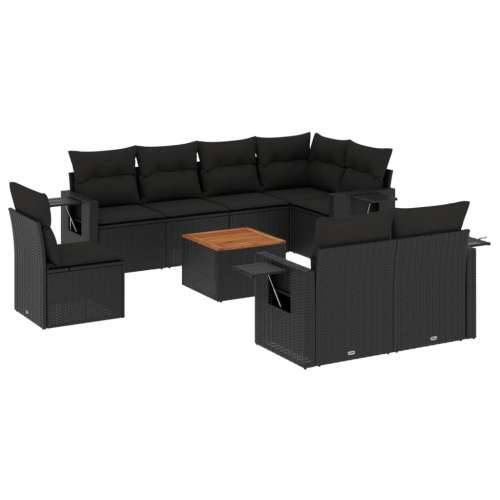 Vrtna garnitura - 9-dijelni set vrtnih sofa s jastucima crni od poliratana - Crna 3x srednja + kutna + stol 1 Cijena