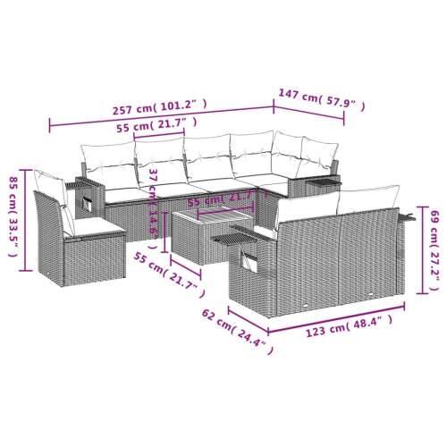 Vrtna garnitura - 9-dijelni set vrtnih sofa s jastucima crni od poliratana - Crna 3x srednja + kutna + stol 1 Cijena