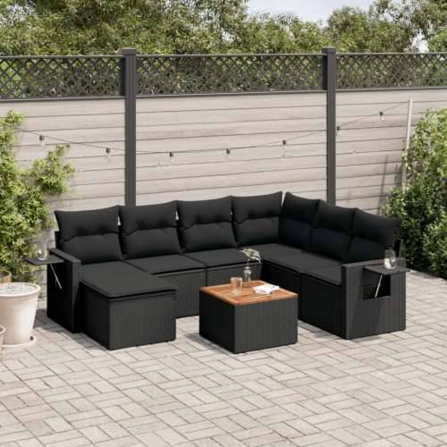 Vrtna garnitura - 8-dijelni set vrtnih sofa od poliratana s jastucima crni - Crna 3x srednja + stol + kutna 1 Cijena