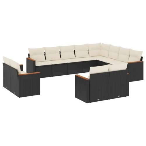 Vrtna garnitura - 12-dijelni set vrtnih sofa od poliratana s jastucima crni - Crna i krem Bez stola 1 Cijena