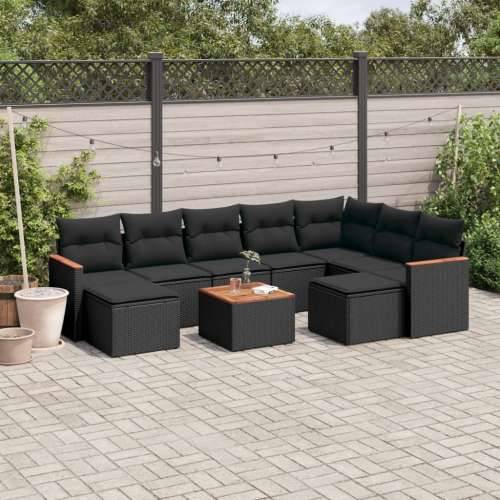 Vrtna garnitura - 10-dijelni set vrtnih sofa s jastucima crni od poliratana - Crna Sa stolom 1 Cijena