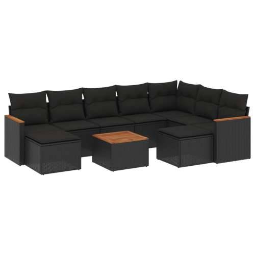 Vrtna garnitura - 10-dijelni set vrtnih sofa s jastucima crni od poliratana - Crna Sa stolom 1 Cijena
