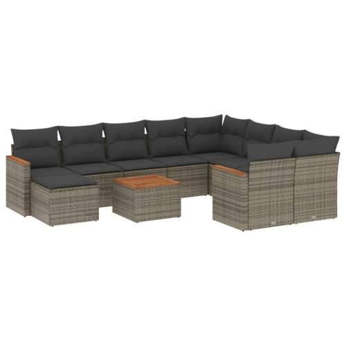 Vrtna garnitura - 11-dijelni set vrtnih sofa od poliratana s jastucima sivi - Siva 1 Cijena