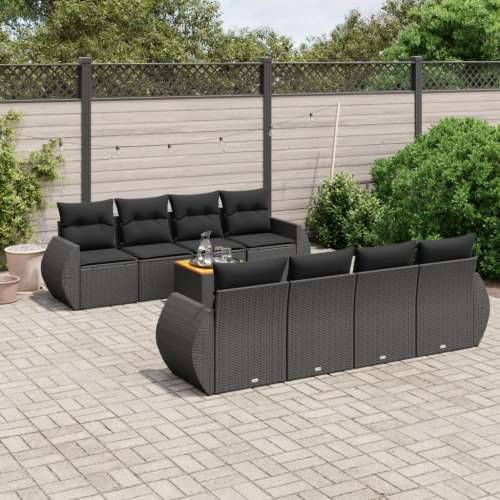 Vrtna garnitura - 9-dijelni set vrtnih sofa s jastucima crni od poliratana - Crna 1 Cijena