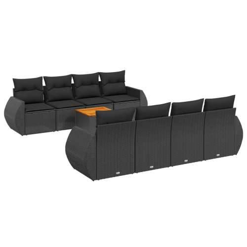 Vrtna garnitura - 9-dijelni set vrtnih sofa s jastucima crni od poliratana - Crna 1 Cijena