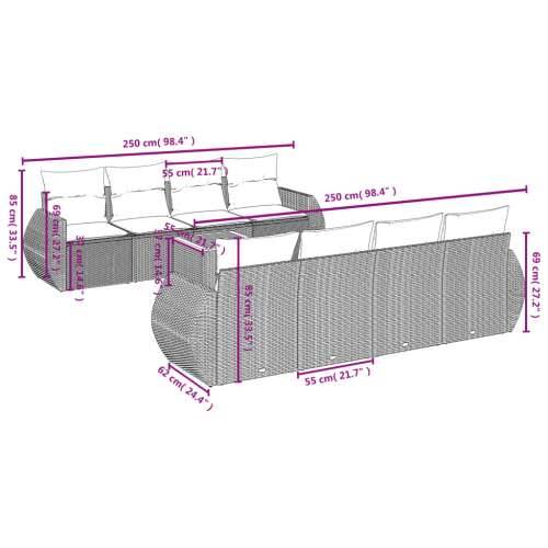 Vrtna garnitura - 9-dijelni set vrtnih sofa s jastucima crni od poliratana - Crna 1 Cijena