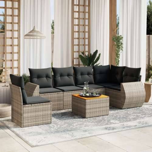 Vrtna garnitura - 7-dijelni set vrtnih sofa sivi od poliratana - Siva 3x srednja + stol + kutna 1 Cijena