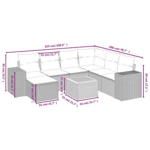 Vrtna garnitura - 8-dijelni set vrtnih sofa od poliratana s jastucima bež - bež i svjetlosiva 3x srednja + kutna + tabure + stol Cijena