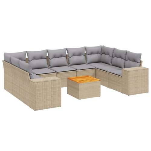 Vrtna garnitura - 10-dijelni set vrtnih sofa s jastucima bež od poliratana - bež i svjetlosiva 2x kutna + 5x srednja + stol 1 Cijena