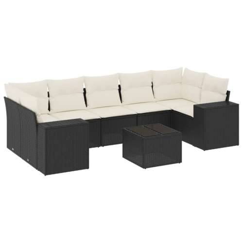 Vrtna garnitura - 8-dijelni set vrtnih sofa od poliratana s jastucima crni - Crna i krem 1 Cijena