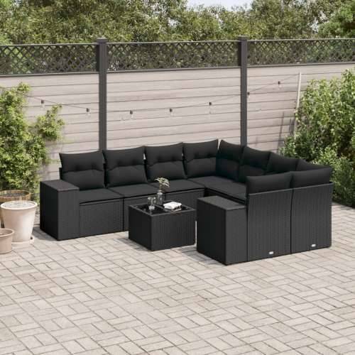 Vrtna garnitura - 9-dijelni set vrtnih sofa s jastucima crni od poliratana - Crna 1 Cijena
