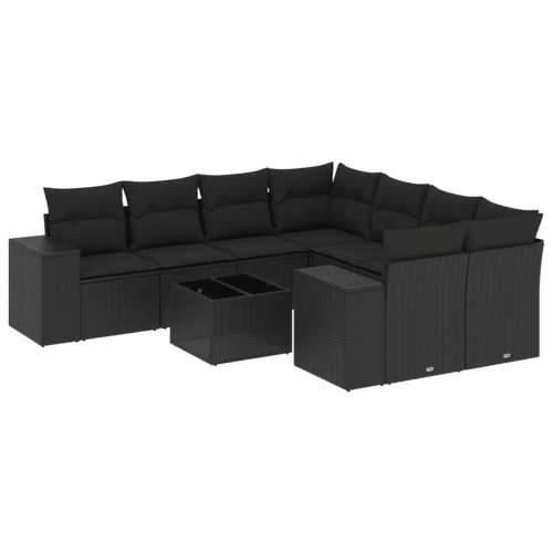 Vrtna garnitura - 9-dijelni set vrtnih sofa s jastucima crni od poliratana - Crna 1 Cijena