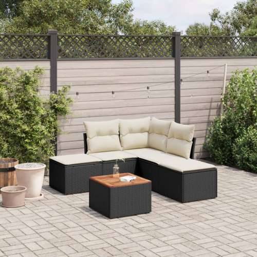 Vrtna garnitura - 6-dijelni set vrtnih sofa s jastucima crni od poliratana - Crna i krem 1 Cijena