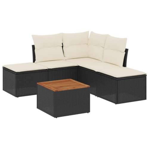Vrtna garnitura - 6-dijelni set vrtnih sofa s jastucima crni od poliratana - Crna i krem 1 Cijena