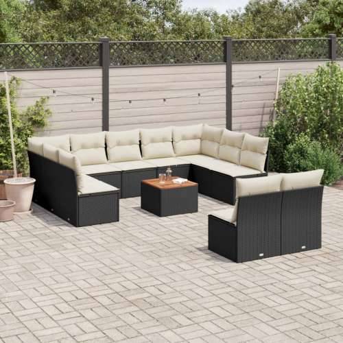 Vrtna garnitura - 12-dijelni set vrtnih sofa od poliratana s jastucima crni - Crna i krem 1 Cijena