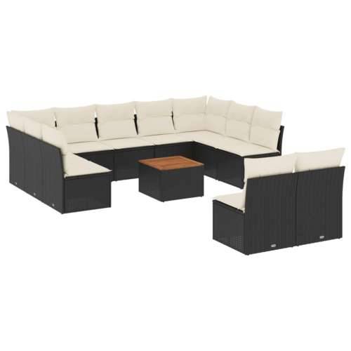 Vrtna garnitura - 12-dijelni set vrtnih sofa od poliratana s jastucima crni - Crna i krem 1 Cijena