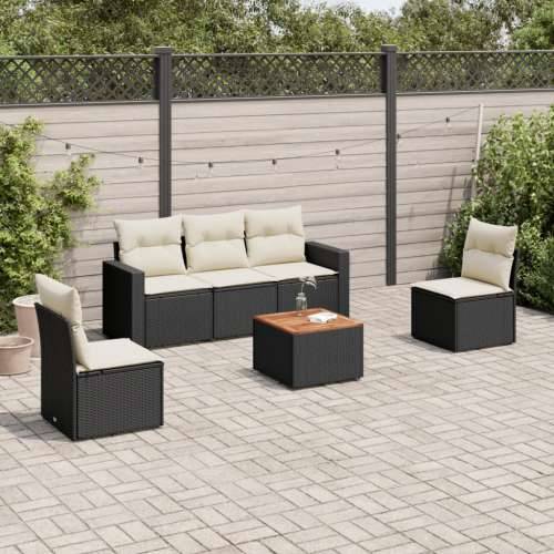 Vrtna garnitura - 6-dijelni set vrtnih sofa s jastucima crni od poliratana - Crna i krem 1 Cijena