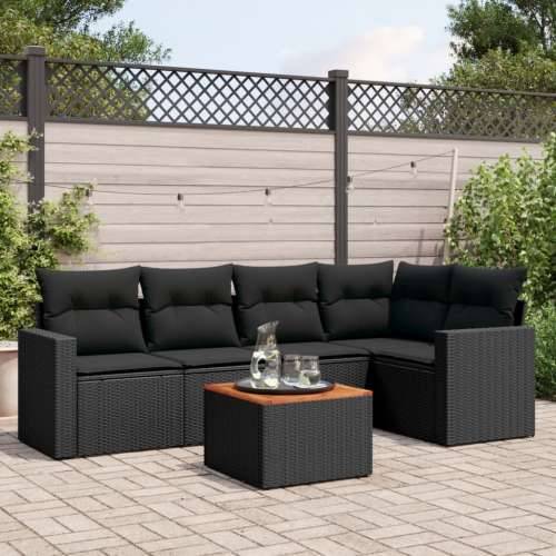 Vrtna garnitura - 6-dijelni set vrtnih sofa s jastucima crni od poliratana - Crna kutna + 2x srednja + stol 1 Cijena