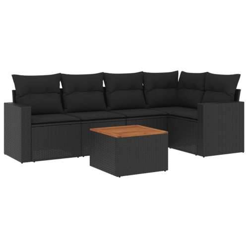 Vrtna garnitura - 6-dijelni set vrtnih sofa s jastucima crni od poliratana - Crna kutna + 2x srednja + stol 1 Cijena