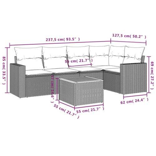 Vrtna garnitura - 6-dijelni set vrtnih sofa s jastucima crni od poliratana - Crna kutna + 2x srednja + stol 1 Cijena