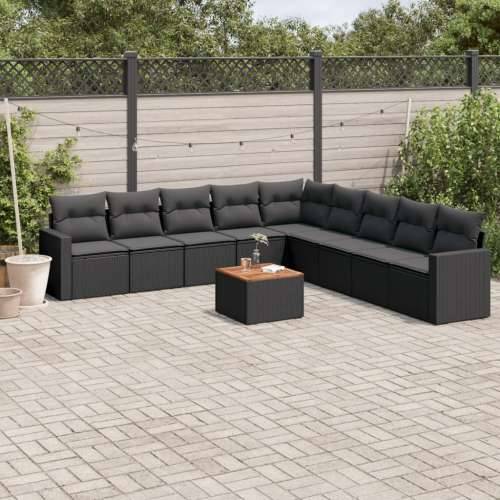 Vrtna garnitura - 10-dijelni set vrtnih sofa s jastucima crni od poliratana - Crna 1 Cijena