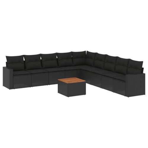 Vrtna garnitura - 10-dijelni set vrtnih sofa s jastucima crni od poliratana - Crna 1 Cijena