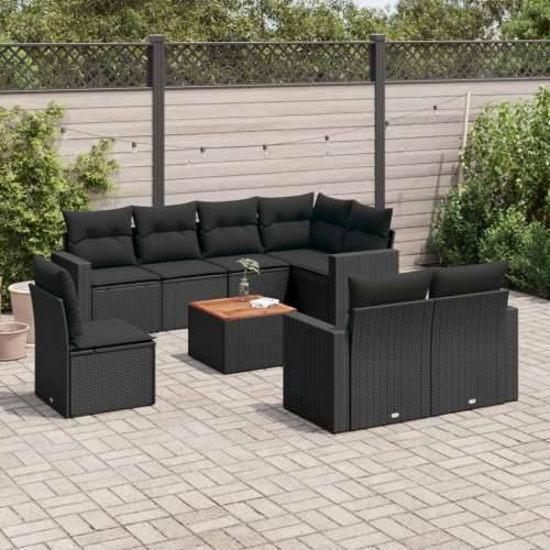 Vrtna garnitura - 9-dijelni set vrtnih sofa s jastucima crni od poliratana - Crna 3x srednja + kutna + stol 1 Cijena