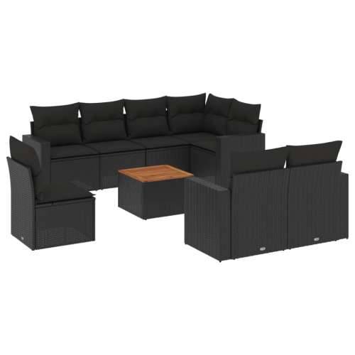 Vrtna garnitura - 9-dijelni set vrtnih sofa s jastucima crni od poliratana - Crna 3x srednja + kutna + stol 1 Cijena