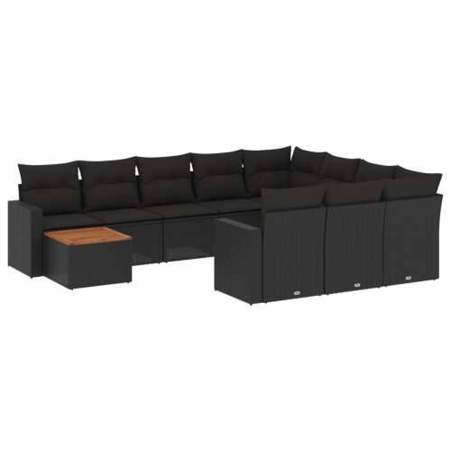 Vrtna garnitura - 11-dijelni set vrtnih sofa od poliratana s jastucima crni - Crna stol + 2x kutna + 6x srednja 1 Cijena