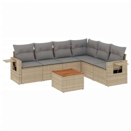 Vrtna garnitura - 7-dijelni set vrtnih sofa s jastucima bež od poliratana - Miješana bež kutna + stol + 3x srednja + fotelja 1 Cijena