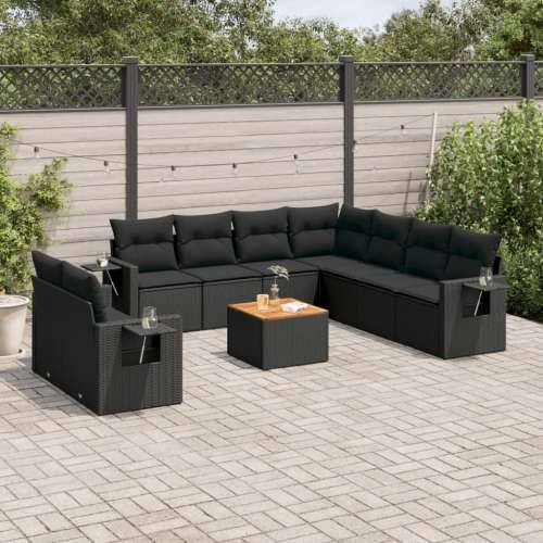 Vrtna garnitura - 10-dijelni set vrtnih sofa s jastucima crni od poliratana - Crna 1 Cijena
