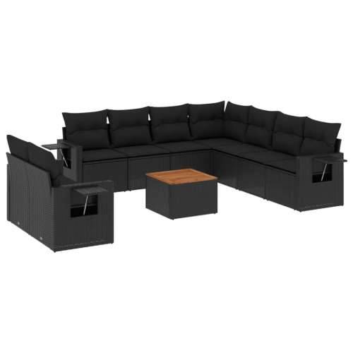 Vrtna garnitura - 10-dijelni set vrtnih sofa s jastucima crni od poliratana - Crna 1 Cijena