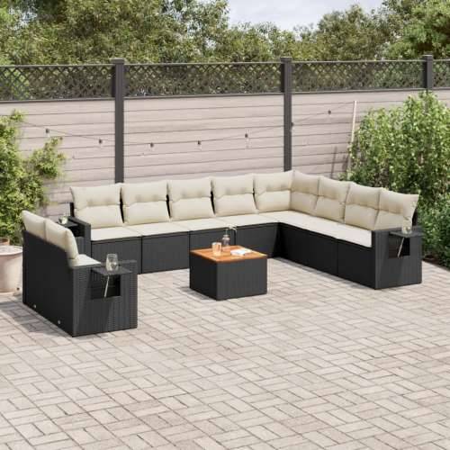 Vrtna garnitura - 11-dijelni set vrtnih sofa od poliratana s jastucima crni - Crna i krem 1 Cijena