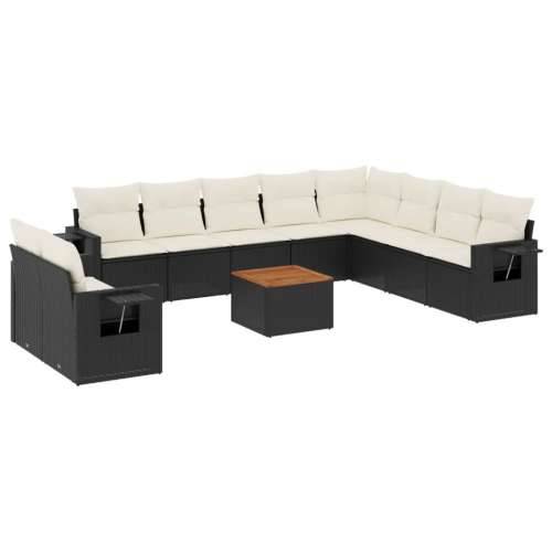 Vrtna garnitura - 11-dijelni set vrtnih sofa od poliratana s jastucima crni - Crna i krem 1 Cijena