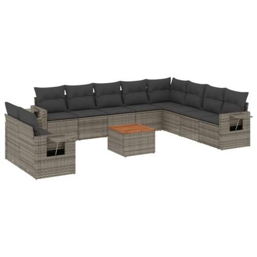 Vrtna garnitura - 11-dijelni set vrtnih sofa od poliratana s jastucima sivi - Siva 1 Cijena