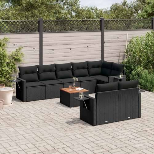 Vrtna garnitura - 9-dijelni set vrtnih sofa s jastucima crni od poliratana - Crna kutna + 3x srednja + stol 1 Cijena
