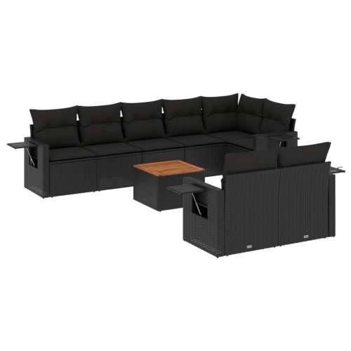 Vrtna garnitura - 9-dijelni set vrtnih sofa s jastucima crni od poliratana - Crna kutna + 3x srednja + stol 1 Cijena